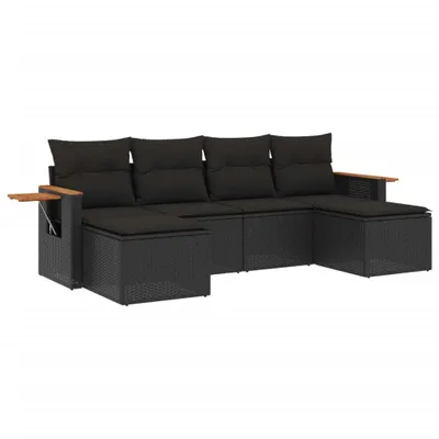 Produktbild von 6-tlg. Garten-Sofagarnitur mit Kissen Schwarz Poly Rattan