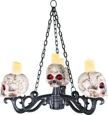 Produktbild von Halloween Dekofigur "Kerzenleuchter mit Totenköpfen 3 in 1" mit Licht | 155 cm