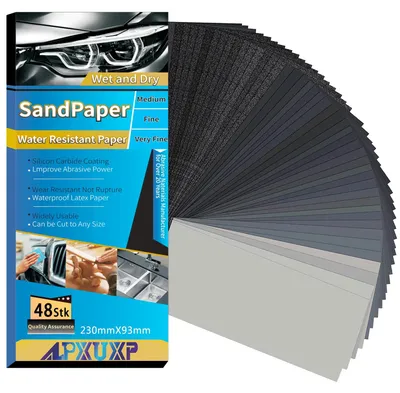 Produktbild von Schleifpapier Set, 48 Stück, 93 x 230 mm, Körnung P240-P10000, für Hand-Schleifen