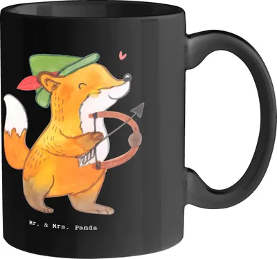 Produktbild von Mr. & Mrs. Panda Tasse mit Motiv Bogenschützen Fokussierung - Schwarz - Geschenk, Teetasse, Pott, Teamsport, Sportler, Konzentration, Zielgenauigkeit, Sportart, Becher
