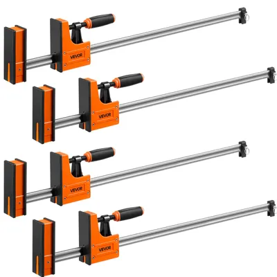 Image de VEVOR, lot de 4 pinces à vis, ouverture de 91,4 cm, pinces de serrage en forme de F, capacité de serrage de 680 kg, double fonction de serrage et d'écartement, embouts en caoutchouc souple, tige en acier au carbone, pour le travail du bois et des métaux