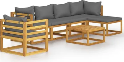 Image de vidaXL Ensemble de salon de jardin 7 pièces avec revêtement en bois massif d'acacia