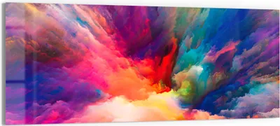Produktbild von DEQORI Glasbild Echtglas 125x50 cm 'Bunte Farbwolke' Wandbild Bild modern Deko