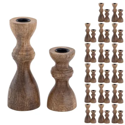Produktbild von Kerzenständer Masterbox 18x 2er Set Stabkerzen Kerzenhalter H20/13x6cm rund Mangoholz