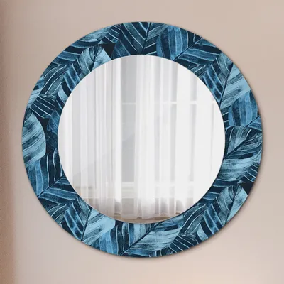 Produktbild von Ø60cm Spiegel - Glasrahmen mit Aufdruck - Wandspiegel Schlafzimmer - Dschungel Laub