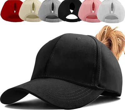 Produktbild von Baseballcap mit Pferdeschwanzöffnung, schwarz, uni, für lässigen Look
