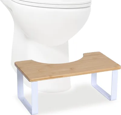 Produktbild von Relaxdays Toilettenhocker, Stuhlgang Unterstützung, WC Hocker Erwachsene, Bambus, HxBxT: 18 x 44,5 x 23 cm, natur/weiß