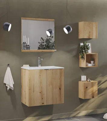 Produktbild von Badmöbel Set 5-teilig, 60cm Waschtisch, Eiche, NEWPORT-56-OAK