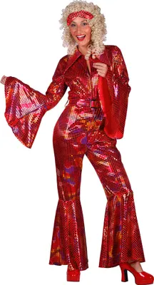 Produktbild von Disco Glitzer Anzug für Damen - Retro Party Kostüm | Rot Variante: S