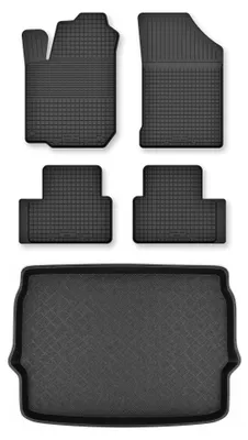 Productafbeelding van Rubberen automatten + kofferbakmat voor Nissan Qashqai II J11 vanaf 2013 – 5-delig, zwart, op maat – Wielganizator Semi-Universal