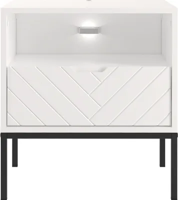 Produktbild von Nachttisch 53 cm breit modern in weiß matt mit gefräster Front ANGERA-140