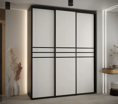 Produktbild von Kleiderschrank YVONA 10 - 190/45 cm, schwarz/weiß/schwarz