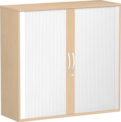 Produktbild von Geramöbel Querrollladenschrank Oberboden 25 mm, mit Standfüßen, abschließbar, 1200x425x1182, Silber/braun, S-312310-SB