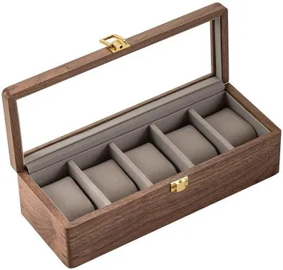 Immagine prodotto di Squisita cassettiera in legno massello di cedro nordamericano con 5 cassetti, copertura in vetro e chiusura in acciaio inossidabile, 30,6 x 12 x 8,5 cm.
