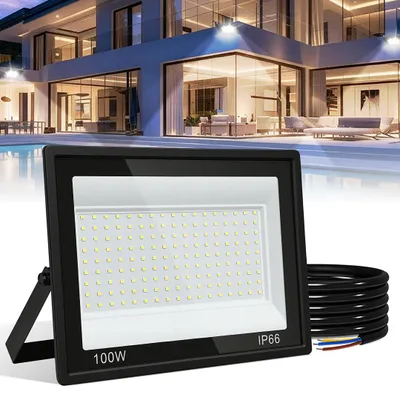 Produktbild von Faziango 2er 100W LED Strahler Außen Fluter Scheinwerfer IP66 Wasserdicht Außenstrahler für Sportplatz Garage 6000K Kaltweiß Baustrahler
