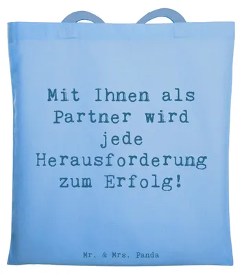Produktbild von Mr. & Mrs. Panda Tote Bag Spruch Erfolgreiche Geschäftspartner - Sky Blue - Geschenk, Bedanken, Laptoptasche, Tasche, Stoffbeutel, Teamarbeit, Aufmerksamkeit, Anerkennung