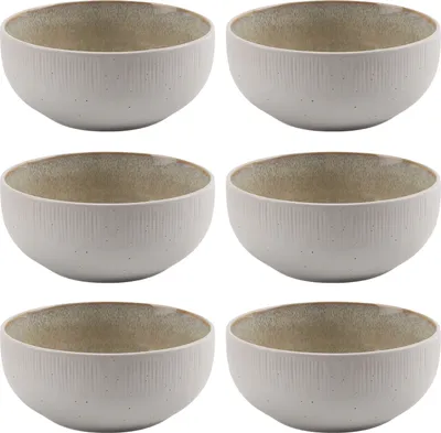 Produktbild von Müslischalen - Ø 13,7 cm - Beige - Weiß - Steingut - mit Reliefprägung - 6er Set