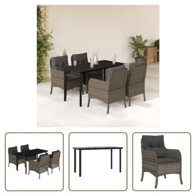 Produktbild von The Living Store 5-tlg. Garten-Essgruppe mit Kissen Grau Poly Rattan