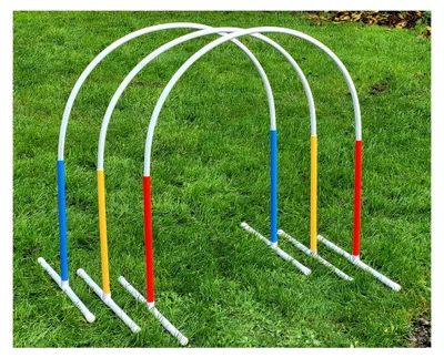 Produktbild von 3 x Hoopers Bogen mit Ständer (1x gelb, 1x blau, 1x rot)