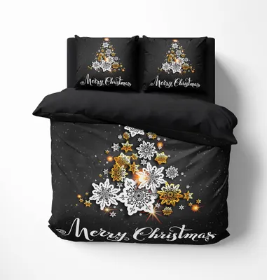 Produktbild von FEBE 3D Bettwäsche Schneeflocken Weihnachtsbaum Weihnachten Bettbezug-Set 135x200 + Kissenbezug 80x80 cm Wendebettwäsche 2 Teilig mit Reißverschluss Mikrofaser Winterbettwäsche Duvet Cover