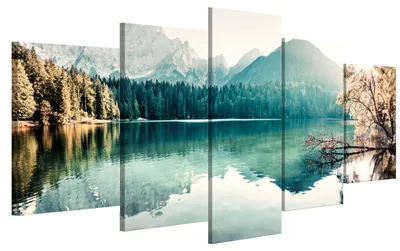 Immagine prodotto di LUMASOUL, quadri su tela, 100x50 cm, quadro su tela con motivo di lago, quadri da parete con cornice in legno e struttura in tessuto, set di 5 pezzi, paesaggio 06