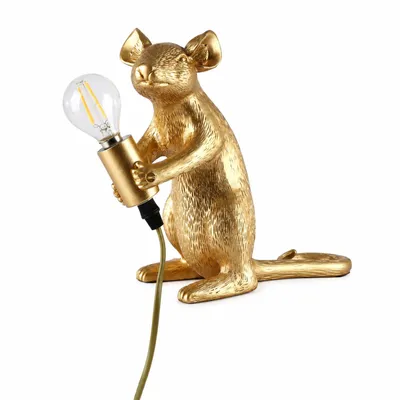 Produktbild von Maus Tischlampe E14 aus goldfarbener Kunstharz, dekorative Tierlampe mit Kabelschalter