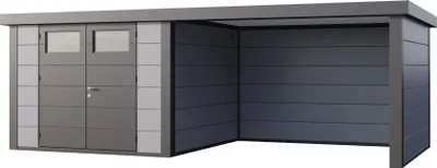 Produktbild von Telluria Metallgerätehaus Classico 3030 mit Lounge Anbau lichtgrau Lounge-Anbau rechts
