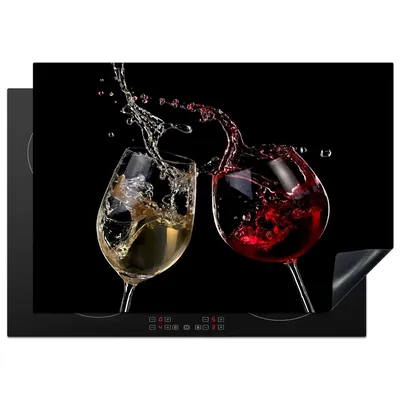Produktbild von KitchenYeah© Herdabdeckplatte Rotwein - Weißwein - Glas - Schwarz , 75x52cm, Küche Deko, Glaskeramikkochfeld Herdabdeckung, Abdeckplatte fùr Kochfeld