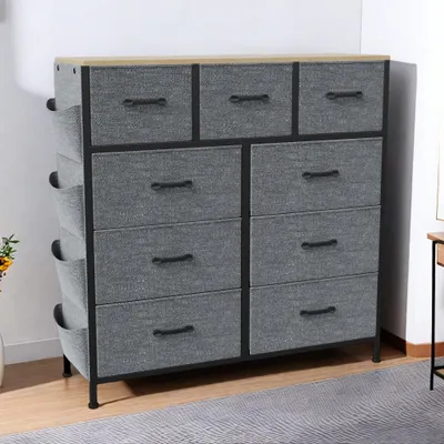 Produktbild von UnboxG 9-Schubladen Stoffkommode Aufbewahrungsschrank Stoff 98,8x30x100 cm Modernes Sideboard für Wohnzimmer Schlafzimmer Büro