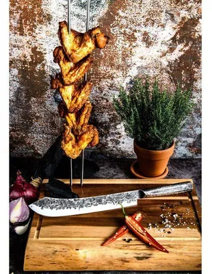 Produktbild von Grillgabel für Churrasco, aus Edelstahl (SS430), mit Griff aus Olivenholz, V-Form, 50 cm