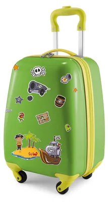 Obrázok produktu pre HAUPTSTADTKOFFER For Kids - detský kufor, detská batožina na kolieskach, tvrdá škrupina, príručná batožina s pirátskymi nálepkami, chlapčenské vianočné darčeky pre deti, 24 l, zelená farba