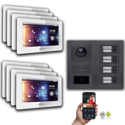 Produktbild von Goliath IP Video Türsprechanlage: 7-Zoll 8 Familienhaus, RFID, Anzeige, Anthrazit : 7 Zoll Weiß : Unterputzdose Monitor Farbe: 7 Zoll Weiß Montage: Unterputzdose