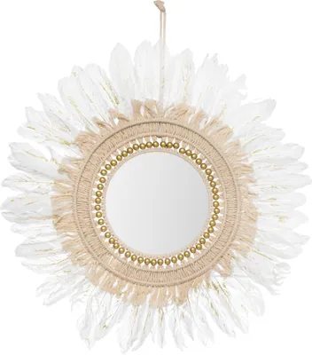 Produktbild von ATMOSPHERA | Wandspiegel - Dekospiegel - rund 50 cm - weiß - Hängespiegel - Boho