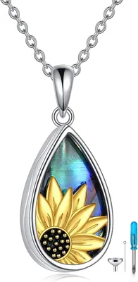 Productafbeelding van Zilveren ketting met zonnebloemmotieven, asbak, sieraden voor crematie