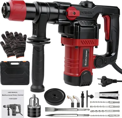 Image de Burin électrique SDS-Plus 1300 W avec une énergie de frappe de 6 joules – Marteau perforateur 4 en 1 avec 6 vitesses, anti-vibration et embrayage de sécurité, forage dans le béton jusqu'à 32 mm