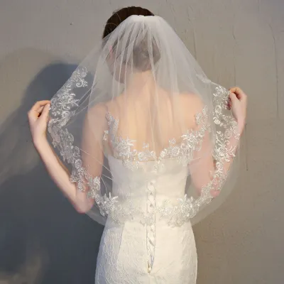 Produktbild von Brautschleier, Spitze, durchsichtig, Blumenstickerei, romantisch, weiß, Feenstil, Hochzeitsfeier, göttlicher Antrag, Hochzeit, Braut, Netzkopf, Tüll, Hochzeitsaccessoires, Beige
