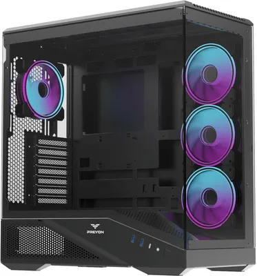 Image de Boîtier PC gaming PREYON Nest Seaview ATX ARGB - Verre trempé, design panoramique, USB-C, refroidissement par eau AIO 360 mm, refroidissement efficace, noir, version premium