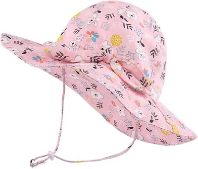 Immagine prodotto di Cappello da spiaggia in cotone per bambine con protezione UV, 52 cm, fiori rossi, sottogola elastico