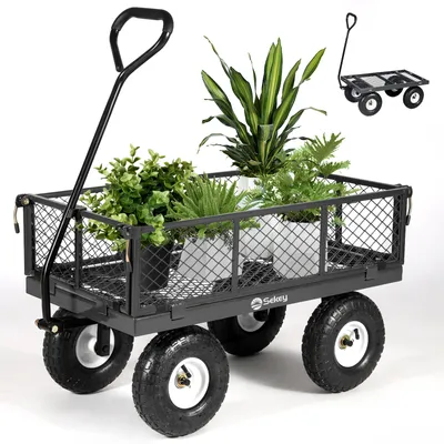 A garden wagon filled with plants, shown on a white background with a smaller inset image of the wagon.