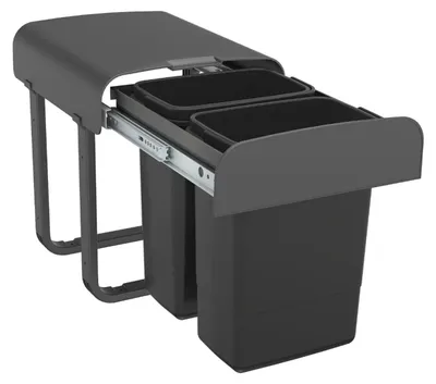 Produktbild von EKOTECH Abfallsammler ALADIN 14 (2x7) Liter mit Vollauszug, Orion Grey / ab 40 cm Schrankbreite / Abfalleimer