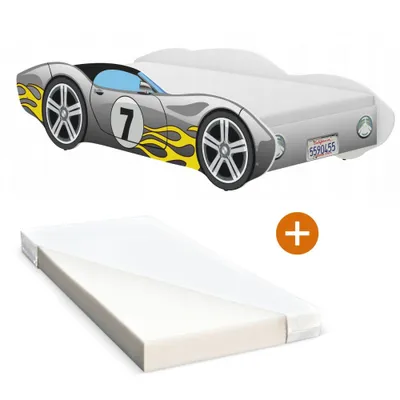Obrázek produktu pro iGLOBAL Dětská postel Postel - auto Postel - Cars Mládežnická postel Juniorská postel Postel s lamelovým roštem Pěnová matrace 140 x 70 cm Šedá