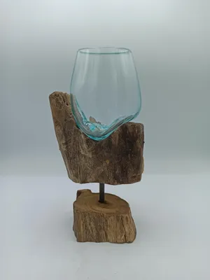 Imagen del producto de Vidrio fundido sobre madera con soporte - Cuenco mediano