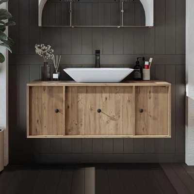 Productafbeelding van Skye Decor, hoogwaardige badkamerkast met wastafel, 120 cm, Atlantische dennenhout, 100% MDF