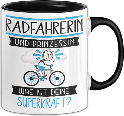 Produktbild von Radfahrerin Und Prinzessin Tasse Geschenk Für Eine Radfahrerin Geburtstag Was Ist Deine Superkraft (Schwarz)