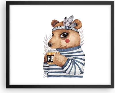 Produktbild von Gerahmtes Poster - Schwarzer Rahmen - Anthropomorphisierung Bär Kinder - 50x40 cm - Wand Bild - Wanddeko - Wandbilder - Kunstposter - Wandposter - Bilderrahmen - Bilder - Kunstdruck - P2BAA50x40-4367