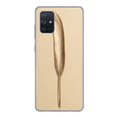Produktbild von MuchoWow® Handyhülle Schutzhülle Hülle für Samsung Galaxy A51 Gold bemalte Feder auf einem goldenen Hintergrund Silikon Softcase Handy Hülle - Schutzabdeckung