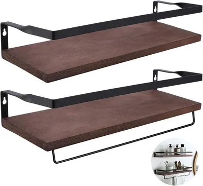 Obrázek produktu pro Nástěnný držák na ručníky – 2 kusy – 40 cm – dřevo s nerezovou ocelí