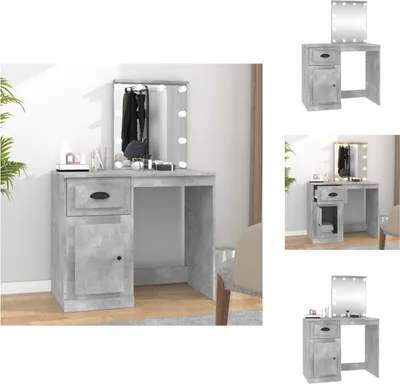 Produktbild von vidaXL Schminktisch mit LEDs Betongrau 90x50x132,5 cm Holzwerkstoff -  Schminktische