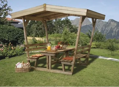 Produktbild von Sitzlaube weka Wörthersee mit Sitzauflage 190 x 154 cm kesseldruckimprägniert