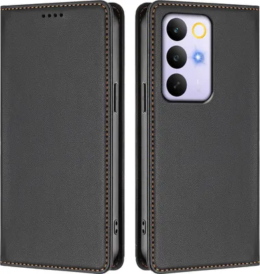 Produktbild von Handyhülle für Realme C85, Kunstleder Klapphülle Stoßfeste Magnetische Hülle mit Ständer Schwarz